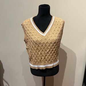Elegant V-Neck Cable Knit Sweater Vest - Brown